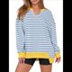 thumbnail image 2 of Sudaderas Oversize para Mujer, Camisetas de Larga con Cuello en V, Jersey Holgado, Atuendo de Otoño 2025. Rayas Azul L, 2 of 8