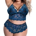 thumbnail image 1 of Gibobby Conjunto ropa interior mujer Conjunto de lencería de Encaje para Mujer con Cinturones de Liguero, Sujetador y Bragas, sostén y Tanga(Azul, XXG), 1 of 5