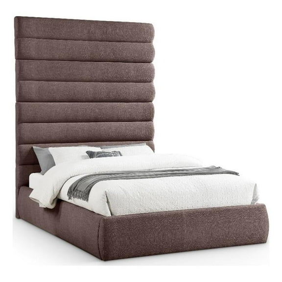 Meridian Furniture Adam Brown Linen Textured Fabric Queen Bed