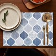 thumbnail image 5 of Blue and White Geometric Quatrefoil Pattern Summer Placemats Table Placemats Set Of 4-Linen Kitchen Washable Placemats Table Mats 11.8"x17.7" Non-Slip Heat Resistant, 5 of 6