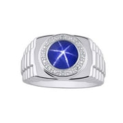 RYLOS Mens Rings Sterling Silver Ring Round Shape Cabochon Gemstone & Genuine Diamonds Designer Style  Blue Star  Sapphire Rings For Men Men's Rings Silver Rings Sizes 8,9,10,11,12,13 Mens Jewelry
