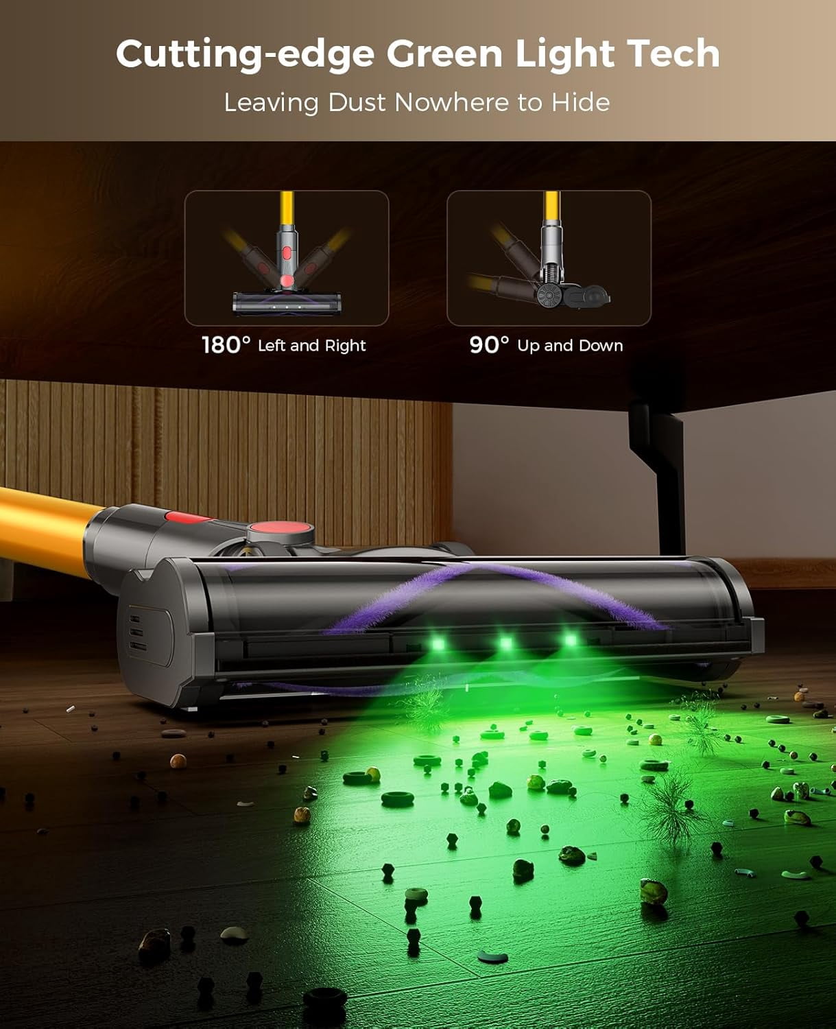 Cordless Vacuum Cleaner, 450W 40KPA, 45 Min Runtime, Lightweight Stick Vacuum with LED Display, Rechargeable, for Carpet Pet Hair Hardwood Floor, Yellow Bestseling thumbnail 8