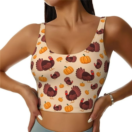 Sigee Thanksgiving Turkey and Pumpkin for Womens  Sports Vest with Performance Stretch and Quick Dry Fabric  High Elasticity Running Bra Workout Crop Tank Tops-Large