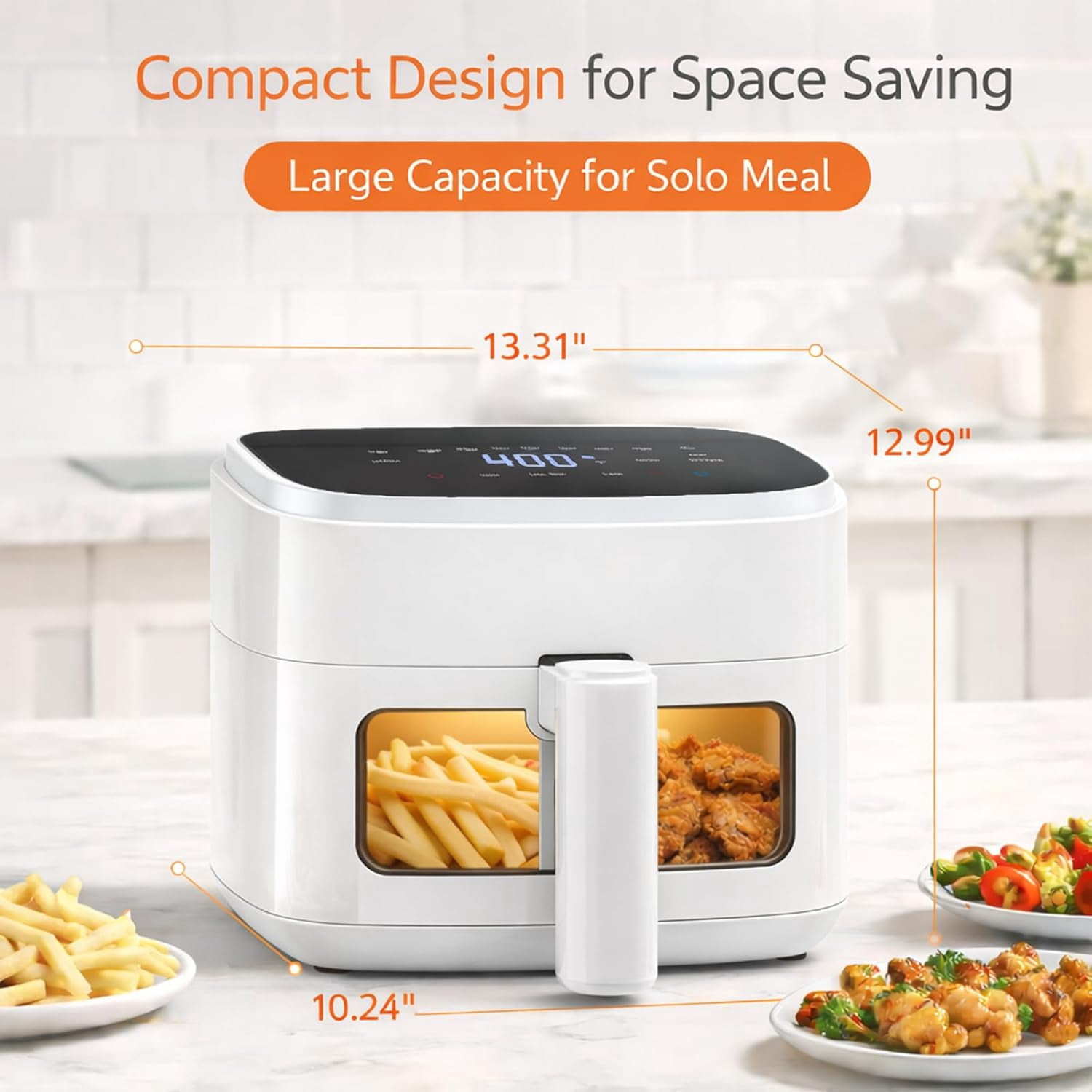 Plum Chef Air Fryer 4 Qt, 8-in-1 Digital Air Fryer with Visible Window, Nonstick Dishwasher-Safe Basket, 60-Min Timer, 1500W, White – Perfect for Fries, Wings & Baking