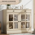 thumbnail image 4 of Senfot Buffet Cabinet, Shelf Adjustable Accent Storage Cabinet with a Large Drawer, Modern Buffet Sideboard with 2 Glass Doors, Wood Color Cupboard for Kitchen, Dining Room, Entryway, 4 of 8