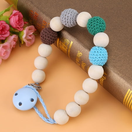 Yosoo Infant Pacifier Soother Holder Crochet Wooden Beads Chain Metal Clip Baby Shower Feeding Toy, Pacifier Strap, Pacifier Clip Chain