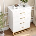 thumbnail image 5 of Garvee 4 Drawer Dresser for Bedroom, Tall Bedroom Dresser with Large Drawer & Golden Handles, Wooden Modern Storage Cabinet Chest of Drawer for Bedroom,Closet,Hallway-White, 5 of 8