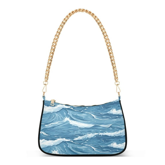 Ryvnso Waves Womens Chain Shoulder Bag Tote Handbags Clutch Hobo Purse with Zipper for Travel