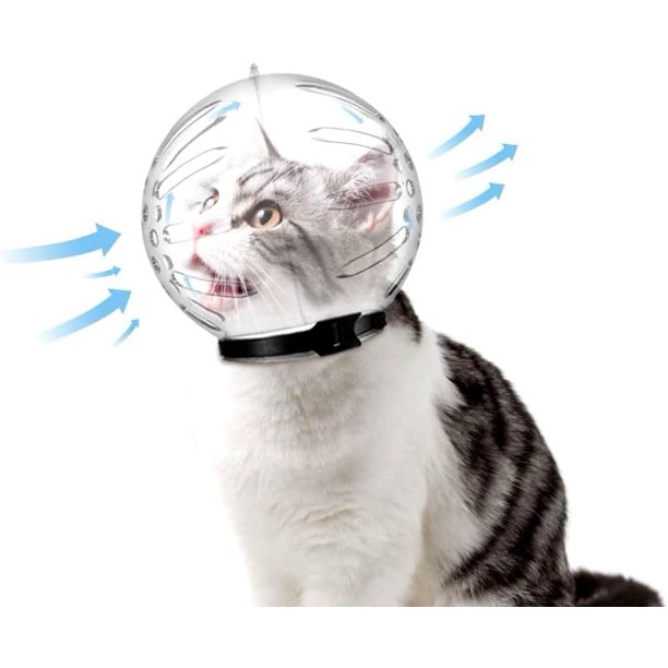 Bozal transpirable para gato, máscara de aseo antimordeduras, cubierta transparente para la boca del gatito, bozales con capucha ajustables para limpieza