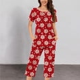 thumbnail image 2 of successthop Capri Pajamas for Women Set Lightweight Plus Size Floral Short Sleeve with Pockets Button 2 Piece Loungewear M Red, 2 of 5