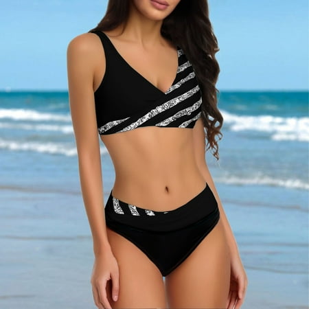 IDALL Bikini Sets Bathing Suit Women s High Waisted Tankini Two Pieces Tankini Set Swimsuit Womens Swimsuits Micro Bikini Black S