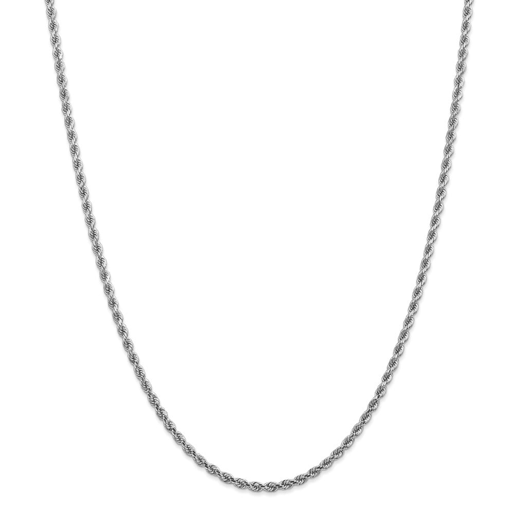 2.9mm, 14k White Gold, Diamond Cut Solid Rope Chain Necklace, 30 Inch by Black Bow Jewelry Company