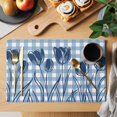 thumbnail image 2 of Blue Tulip Placemats Set of 2, Blue Flower Silhouette Non-Slip Place Mats Washable Table Mats for Kitchen Dining Table Decorations Indoor/Outdoor, 2 of 9