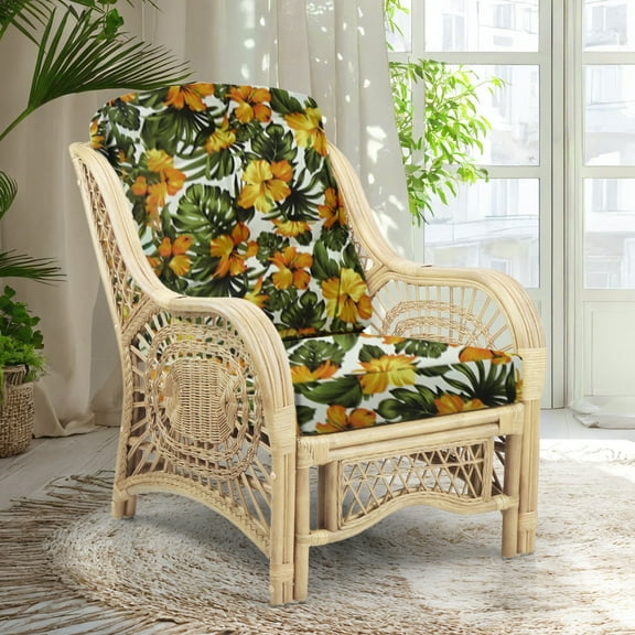 Malibu Lounge Armchair ECO Natural Rattan Wicker Handmade Design with Floral Cushion, Natural
