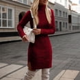 thumbnail image 2 of Women's Knee-Length Turtleneck Cable Knit Sweater Dress Sexy Long Sleeve Fitted Dress Dressy Casual Short Dresses, 2 of 9