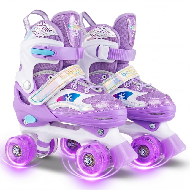 Gymax Patins à Roulettes pour Enfants 4 Tailles Réglables Patins Quad avec Roues Lumineuses pour 3 à 9 Ans Violet