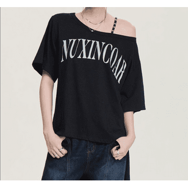 Short Sleeve One Shoulder Graphic Print T-Shirt, Women's