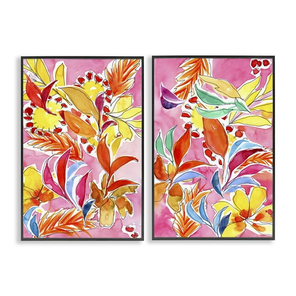 Stupell Industries Whimsical Leaf Impressions Plants & Flowers Painting Black Framed Art Print Wall Art, 12 x 18, Set of 2