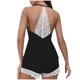 thumbnail image 2 of Conjunto de pijama de encaje con cuello en V y tirantes para mujer: conjunto de dos piezas con pantalones cortos, tejido suave y transpirable para el verano, 2 of 8