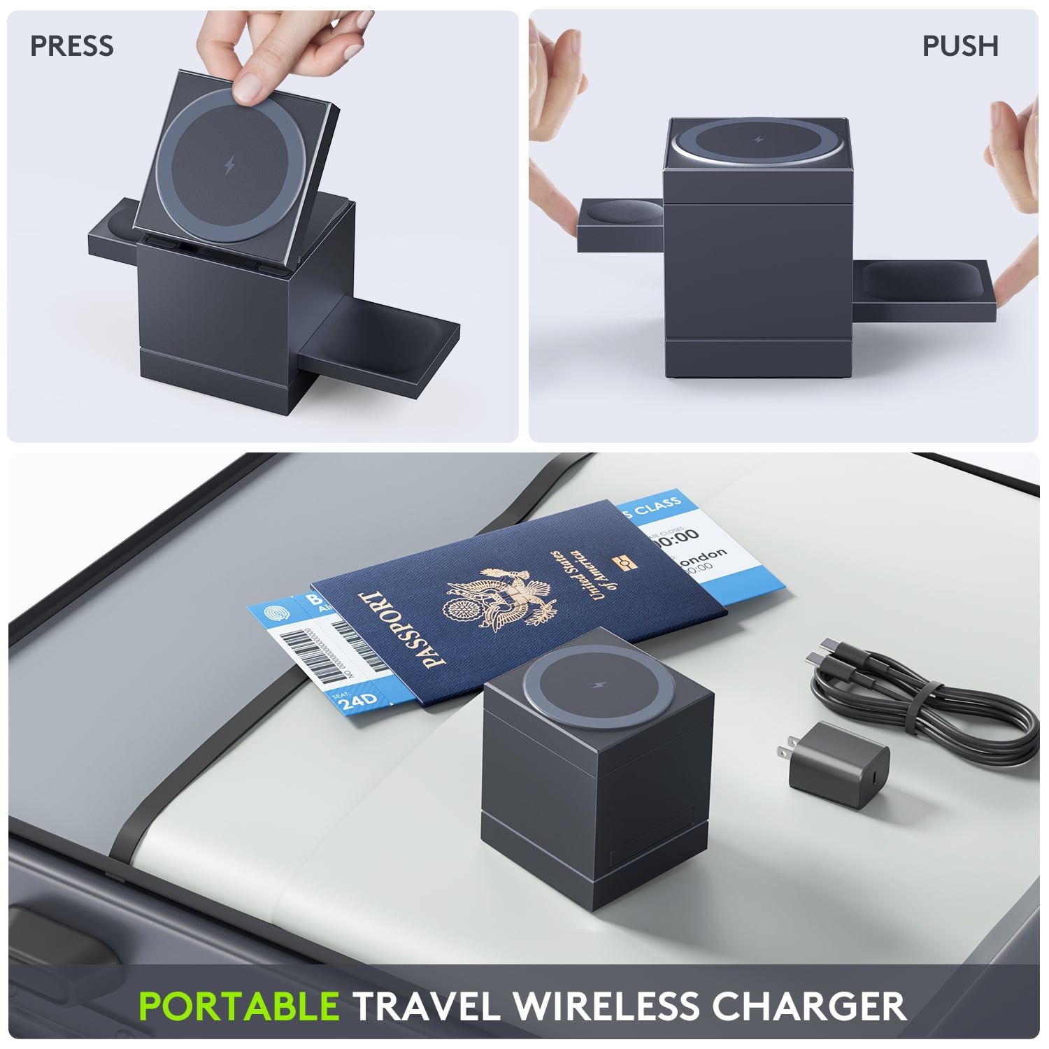 Wireless Charger for iPhone 16 Charger Cube 3 in 1 Charging Station for Multiple Devices, Magnetic Charger for iPhone 16/15/14/13/12, for Apple Watch, for AirPod