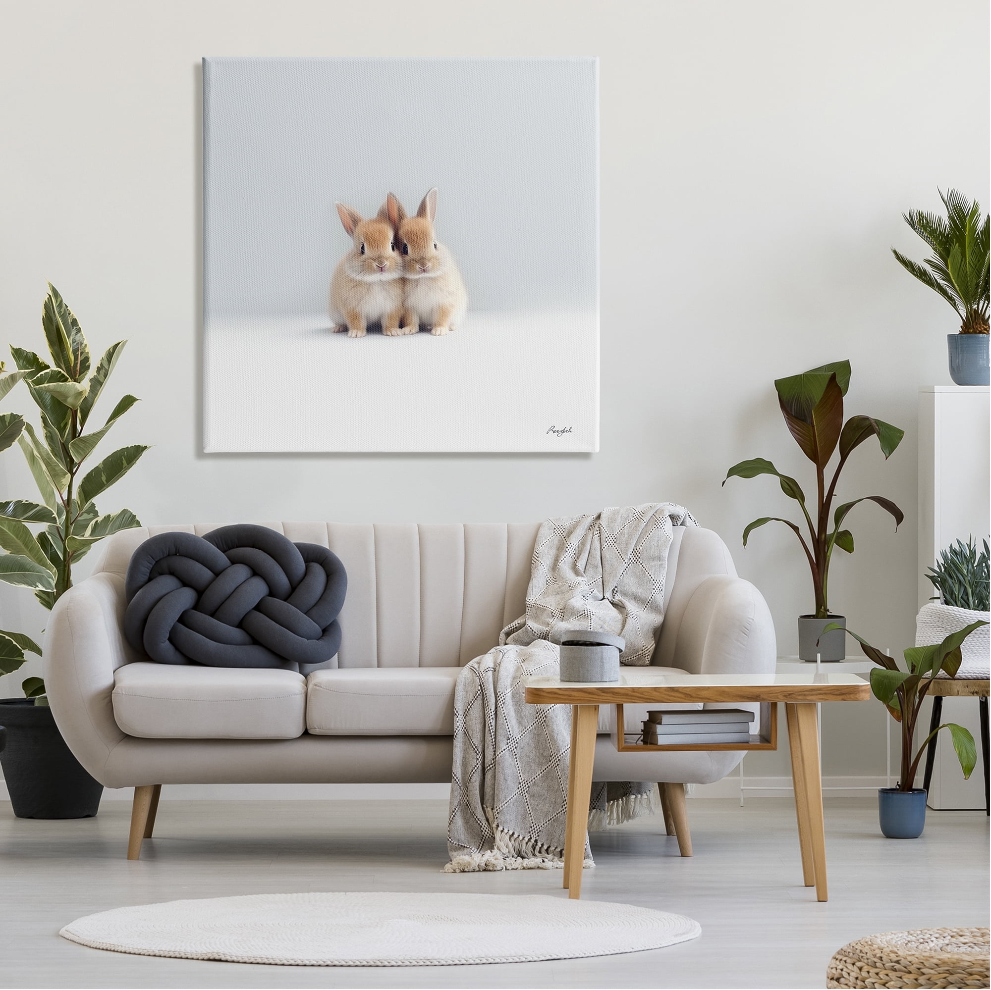Stupell Industries Tiny Baby Bunnies Pair Animals & Insects Painting Gallery Wrapped Canvas Art Print Wall Art, 36 x 36