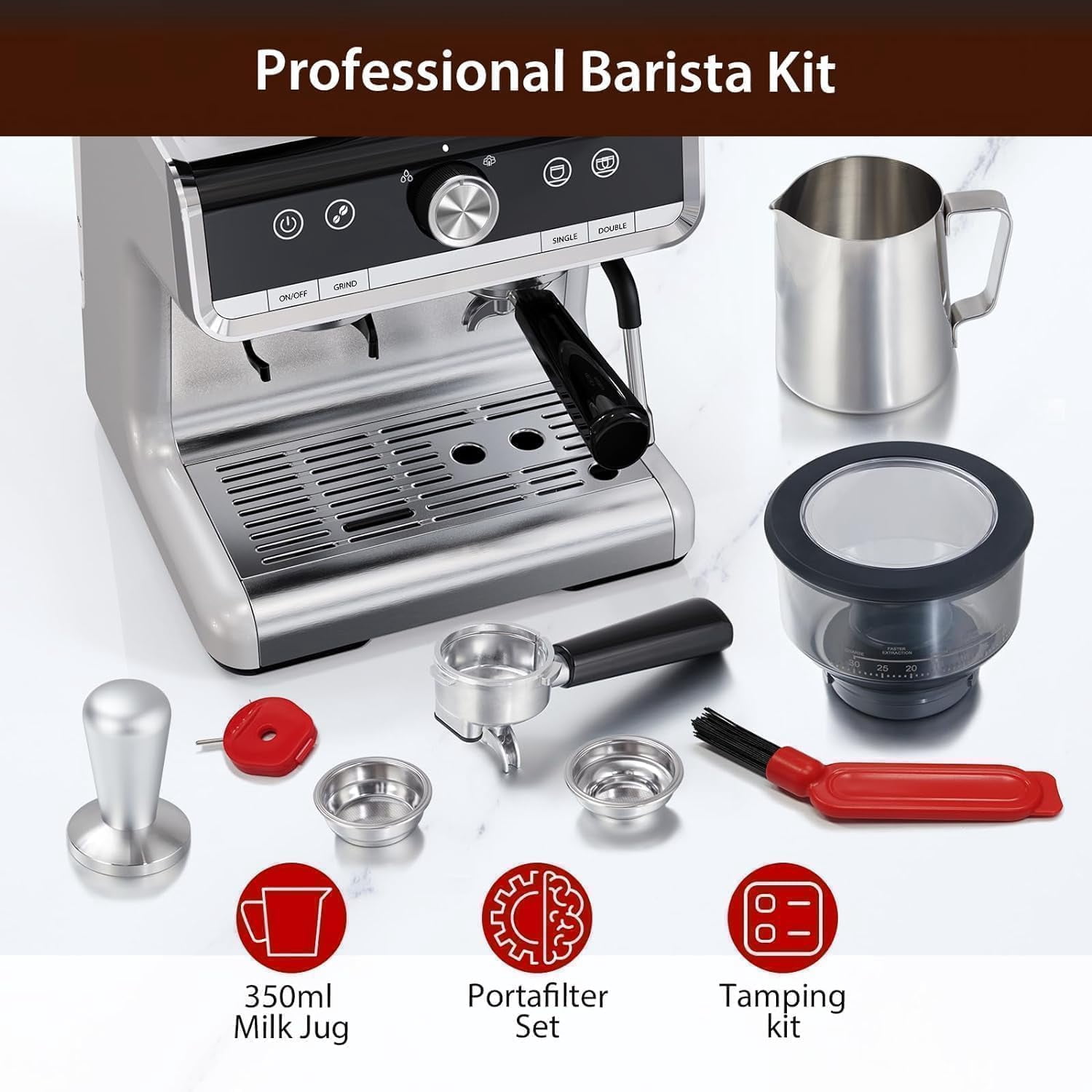 Ataucjin Espresso Machine with Grinder, Milk Frother Steam Wand, 95 oz Water Tank, 20 Bar Semi-Automatic Coffee Maker, Professional Coffee Maker, Espresso Coffee Machine for Home Office