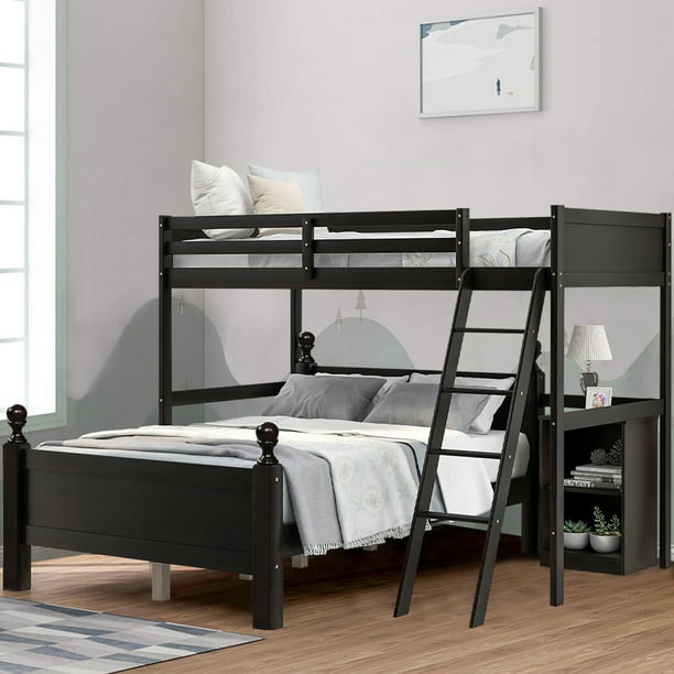 Full Bunk Bed Frame With Guardrails, Heavy Duty Bunk Bed Frame Grey