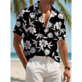 thumbnail image 2 of Camisa de manga corta con botones y estampado de plantas para hombre, estilo vacaciones, para exteriores, vacaciones, playa, verano, camiseta de licra, camisas hawaianas, 2 of 4