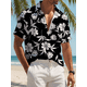 thumbnail image 2 of Camisa de manga corta con botones y estampado de plantas para hombre, estilo vacaciones, para exteriores, vacaciones, playa, verano, camiseta de licra, camisas hawaianas, 2 of 4