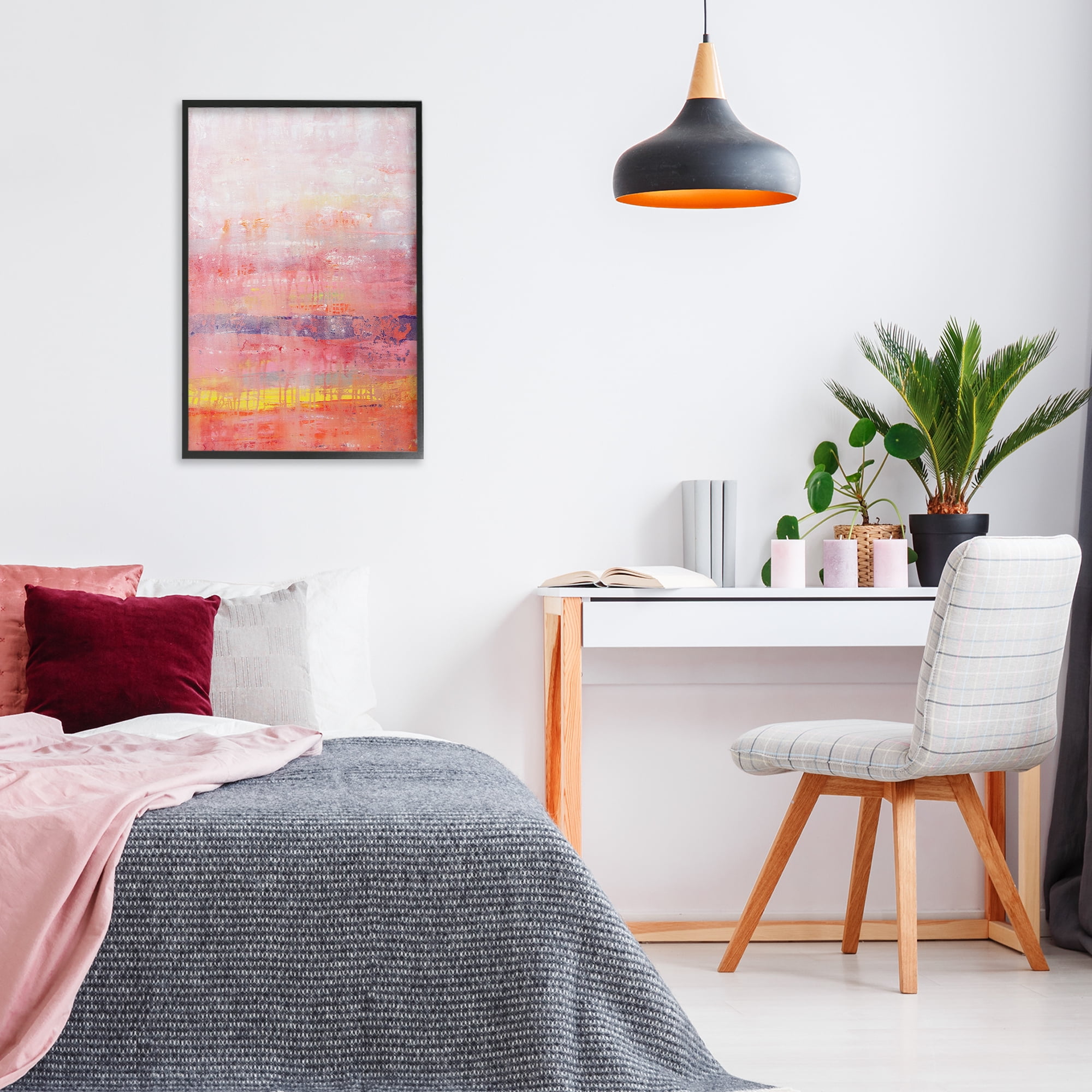Stupell Industries Modern Paint Drip on Pink Abstract Painting Black Framed Art Print Wall Art, 20 x 30