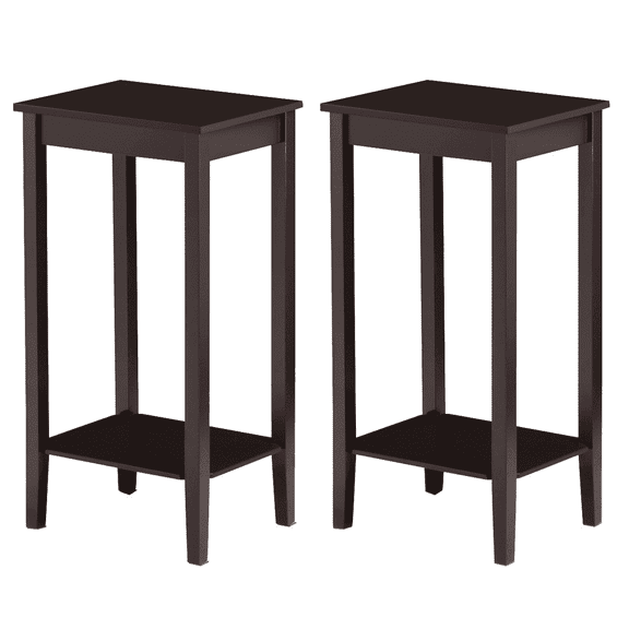 Yaheetech Tall Wooden End Table Set of 2 with Lower Storage Shelf for living room, Dark Coffee