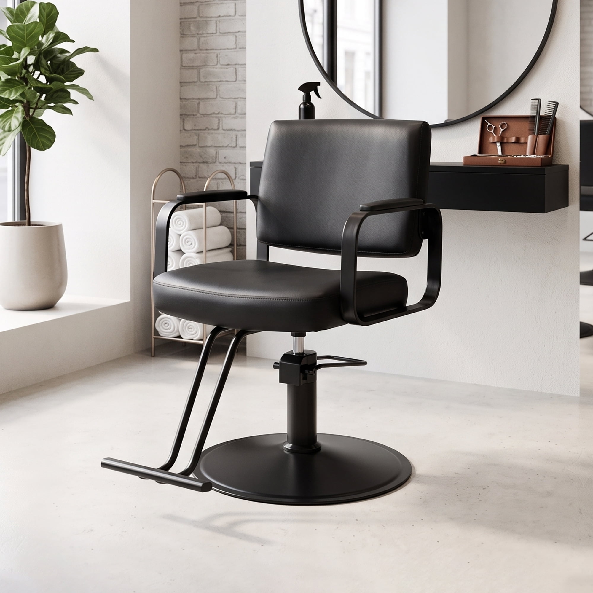 360° Rotatable Adjustable Beauty Spa Hair Styling Salon Chai w/Footrest &PU Cushion for Hair Salons & Barber Shops