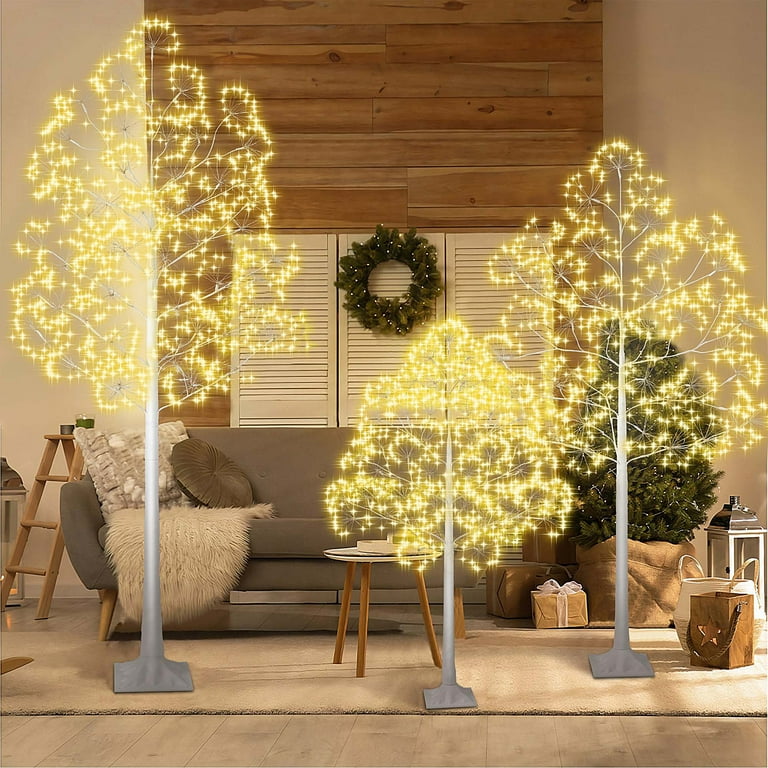3-Pack LED Lighted Birch Trees For Christmas – 4ft, 5ft & 6ft Warm White Twinkle Twig Trees For Indoor/Outdoor Holiday Decor