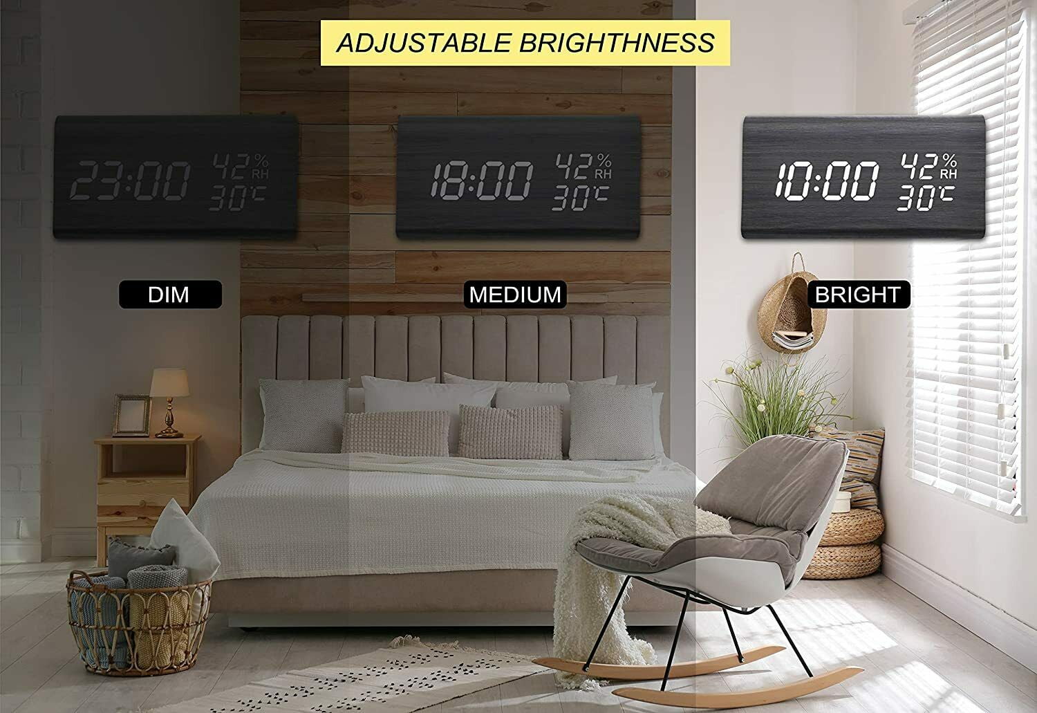 CoolFire Wooden Vibrating Alarm Clock for Heavy Sleepers Adults, Wake Loud Alarm Clock for Heavy Sleepers, Bed Shaker Alarm Clock, Smart Alarm Clock (Black)