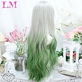 thumbnail image 3 of Perruques Synthétiques LM Argent Blanc Dégradé Vert avec Frange pour Femmes Perruque Longue à Cheveux Ondulés Naturelle Cosplay Fête Résistante à la Chaleur, 3 of 7