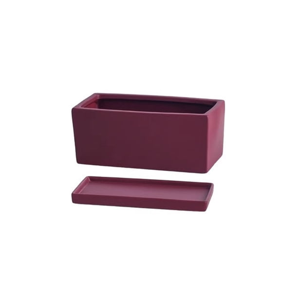 Macetero Rectangular de cerámica con bandeja, artículos for macetas pequeños perforados de escritorio de oficina, verde, Simple, escandinavo, suculento