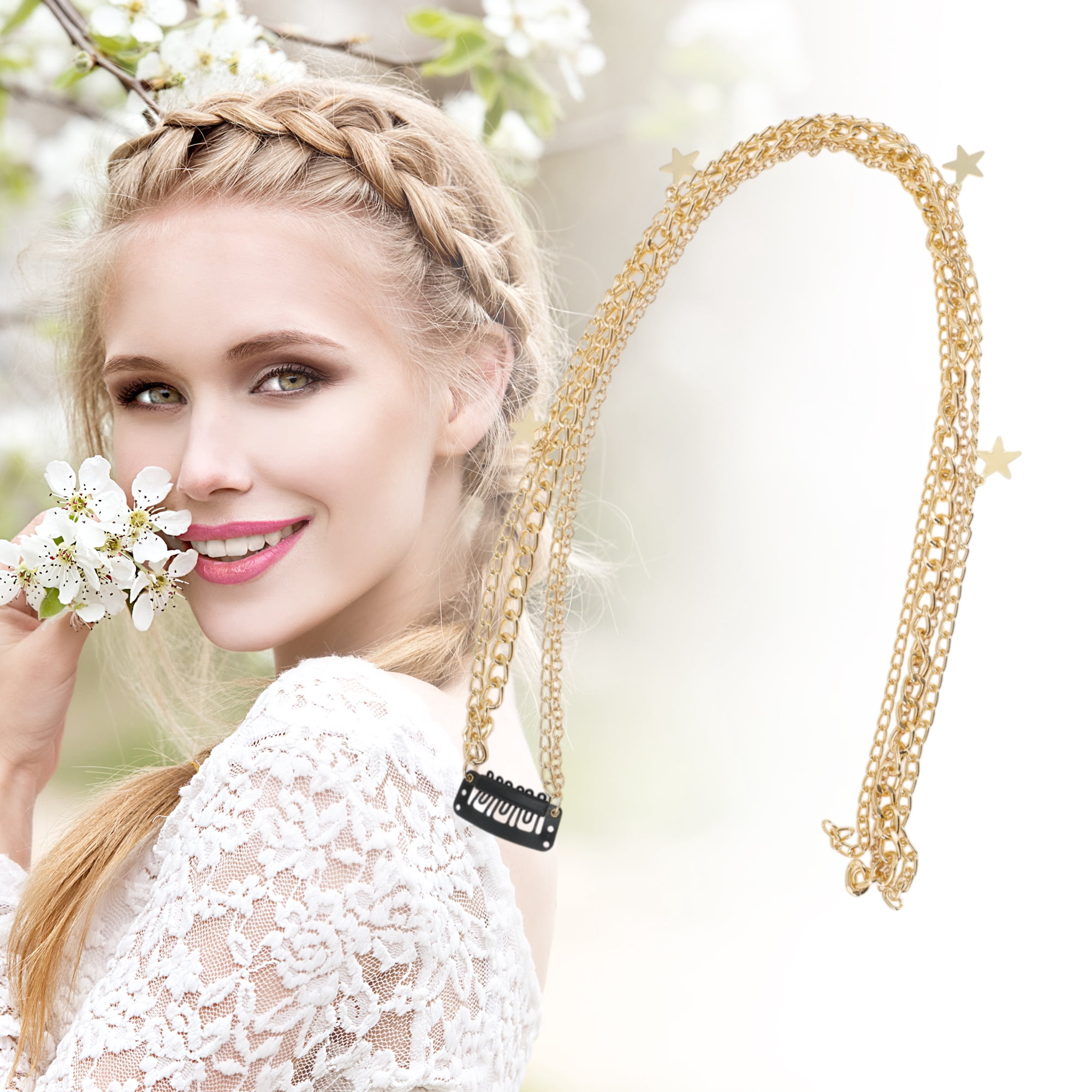 Unique Bargains Stylish Fashion Braided Hair Chain 1Pc for Elegant Looks Gold Tone