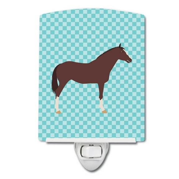 Caroline's Treasures BB8087CNL English Thoroughbred Horse Blue Check Ceramic Night Light, 6x4x3", multicolor