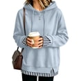 thumbnail image 2 of Womens Fake Two Piece Hooded Sweatshirt Casual Pullover Chic Layered Look Hooded Featuring Ribbed Contrast Trim Drawstring And Side Slits Daily Wear, 2 of 5