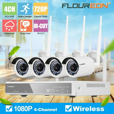 Security Camera System Wireless,FLOUREON 4CH 1080P Wirelese Home Security System - 4pcs 1080P Outdoor/Indoor IP Cameras,P2P,65ft Super Night Vision,Easy Remote View for CCTV