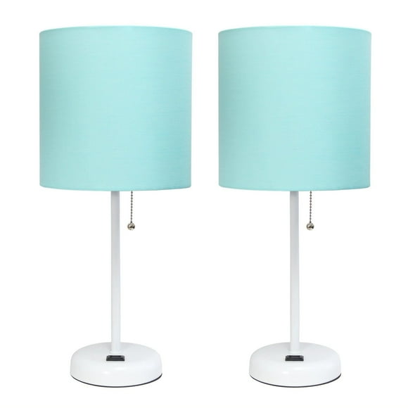 LimeLights Lampe bâton blanc avec prise de charge et abat-jour en tissu, paquet de 2