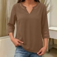 thumbnail image 4 of Craaazy Women Casual Tops Loose Fit Solid Color V Neck Lace Trim 3/4 Sleeve Blouses for Fall Gift, 4 of 9