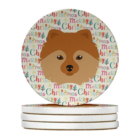 

German Spitz Merry Christmas Large Sandstone Coasters Pack of 4 4 in x 4 in
