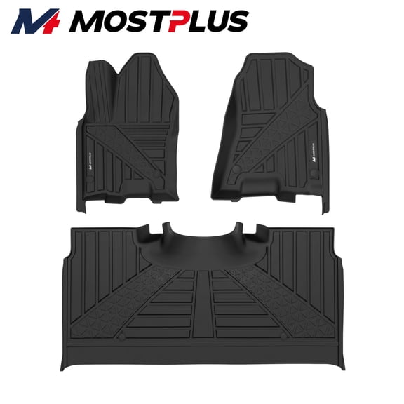 MOSTPLUS Front & Rear Black TPE Floor Mats For 2025 2026 RAM 1500 Crew Cab All Weather