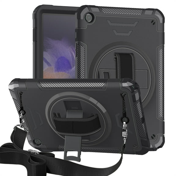 Dteck Case for Samsung Galaxy Tab A9 Plus 11 Inch (SM-X210/X215/X216/X218),Shockproof Silicone Case 360°Rotating Adjustable Shoulder Hand Strap & Stand Protective Cover for Galaxy Tab A9 2023,Black