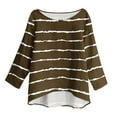 thumbnail image 4 of AKOEE Linen 3/4 Sleeve Tops for Women T-Shirts Graphic Casual Loose Round Neck Tshirts Spring Summer Fall Tees (2XL, Brown|Striped), 4 of 8