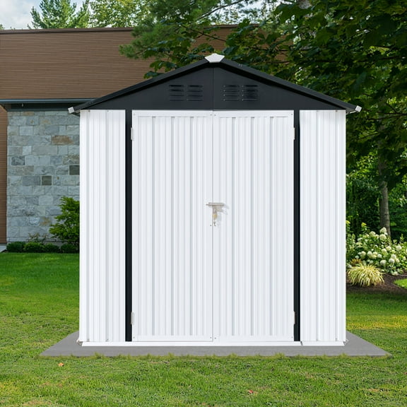 6x4 FT Storage Shed Outdoor Metal Tool Shed Waterproof with Vents Lockable Door for Garden Patio Lawn Backyard, White