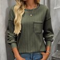 thumbnail image 5 of Htigea Long Sleeve Shirts for Women Casual Crew Neck Knit Ribbed Pullover Loose Cozy Fall Tops with Pocket Army Green M, 5 of 7