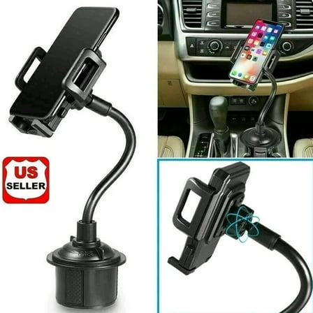 Universal Adjustable Car Mount Gooseneck Cup Holder Cradle for Cell Phone Black