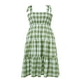 thumbnail image 2 of Femmes Robe d'Été à Carreaux Froncée Sangles d'Épaule Cravate Casual Longue Robe Dames Plage Chic une Pièce, 2 of 7